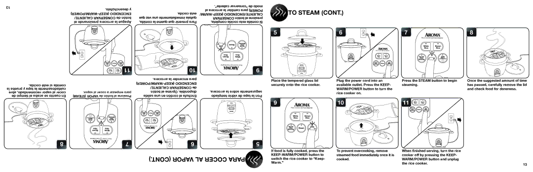 Aroma ARC-687D-1NG manual To Steam 