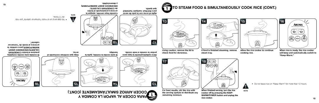 Aroma ARC-687D-1NG manual To Steam Food & Simultaneously Cook Rice 