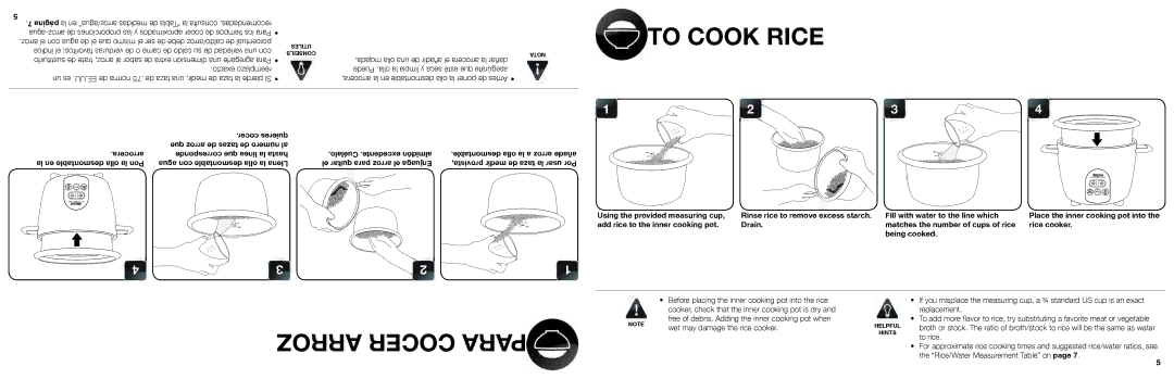 Aroma ARC-687D-1NG manual To Cook Rice, Arroz Cocer Para, Página 