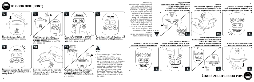 Aroma ARC-687D-1NG manual To Cook Rice, Arroz Cocer Para 