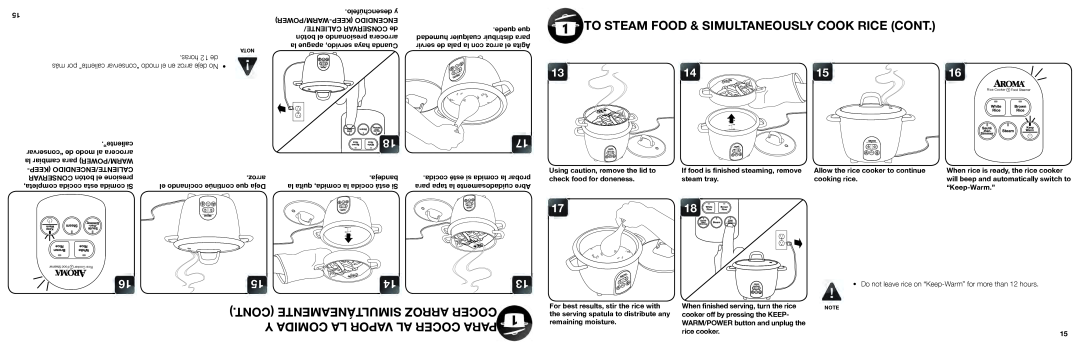 Aroma ARC-687D-1NG manual To Steam Food & Simultaneously Cook Rice Cont 