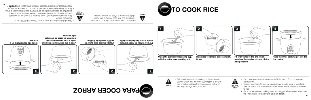 Aroma ARC-687D-1NG manual To Cook Rice, Arroz Cocer Para 