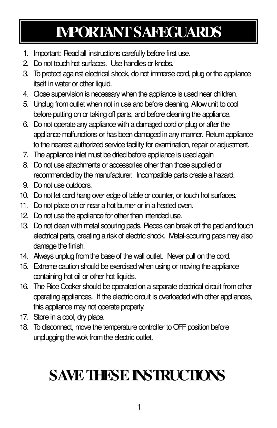 Aroma ARC-700 instruction manual Important Safeguards 