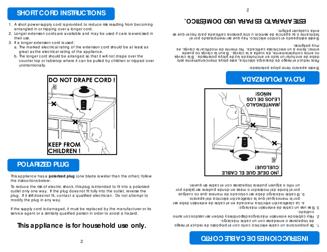 Aroma ARC-717-1NGR instruction manual Short Cord Instructions, Polarized Plug, Ni St 