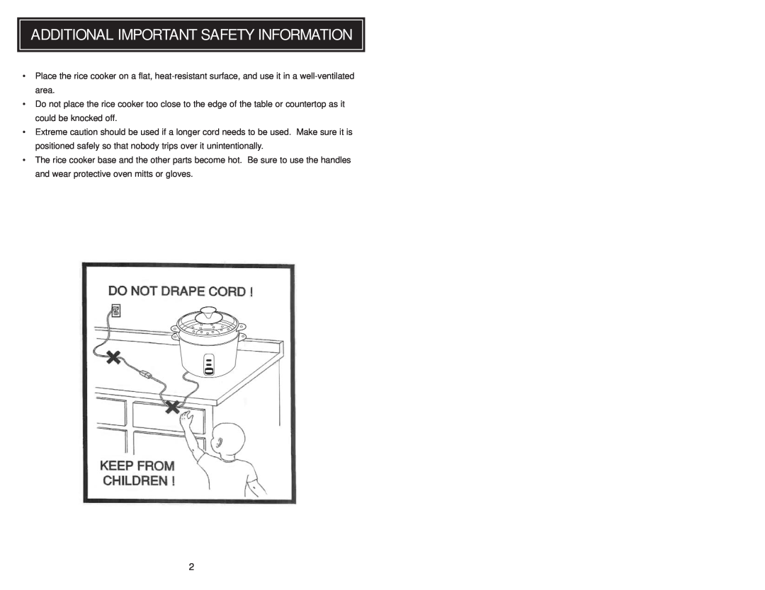 Aroma ARC-717-ING instruction manual Additional Important Safety Information 