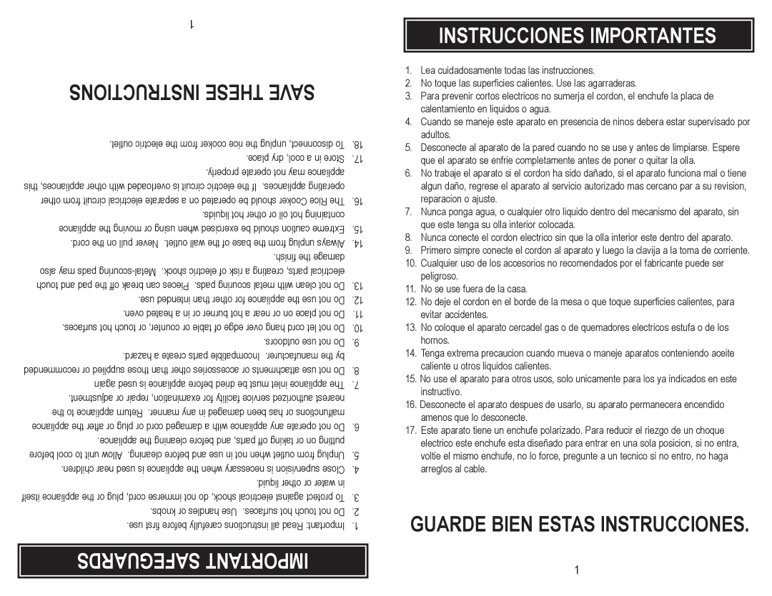 Aroma ARC-720-1G instruction manual Instructions These Save, Safeguards Important Instrucciones Importantes 