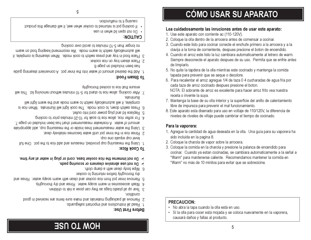 Aroma ARC-720-1G instruction manual USE to HOW Cómo Usar SU Aparato, Precaucion 