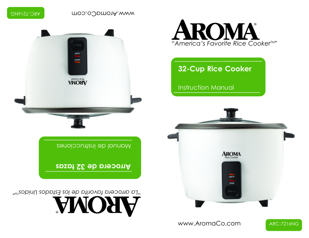 Aroma ARC-7216NG instruction manual Cup Rice Cooker, af vo riatocae arr“L, a s at z32 de e arocA rr, www A. orm aC o c.om 