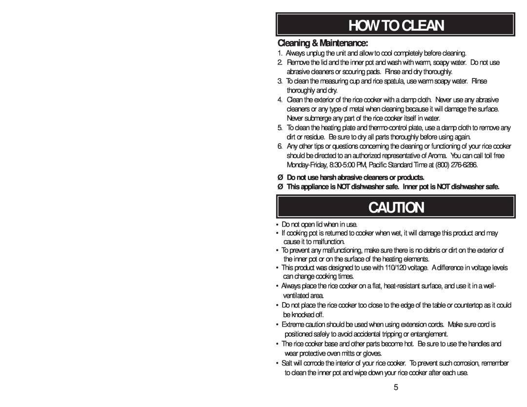 Aroma ARC-727-1NG instruction manual How To Clean, Ø Do not use harsh abrasive cleaners or products, Cleaning & Maintenance 