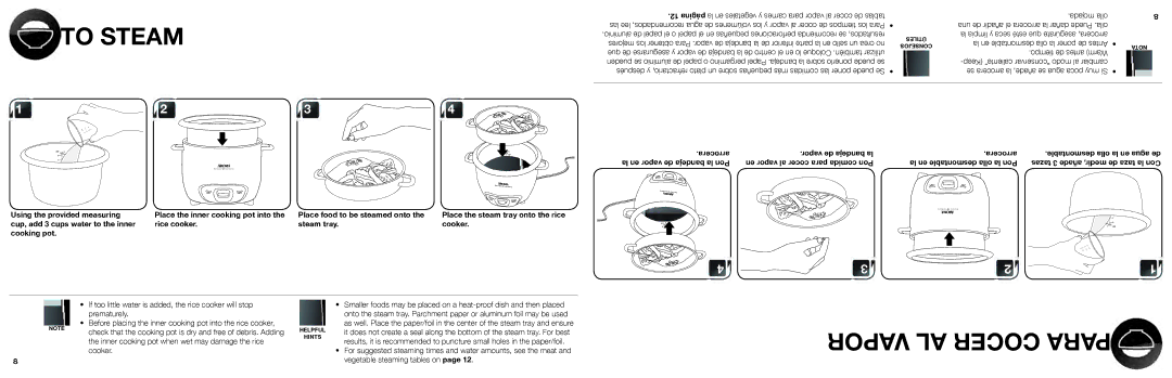 Aroma ARC-740-1NG To Steam, Vapor AL Cocer Para, 12 página .mojada olla, Tiempo de antes Warm, “conservar modo al cambiar 