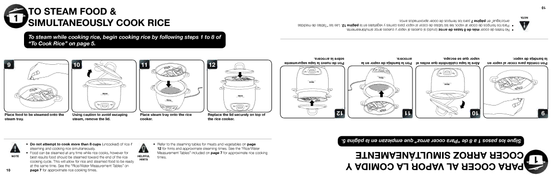 Aroma ARC-740-1NG manual To Steam Food Simultaneously Cook Rice, Steam tray, Cooker, Arrocera la sobre Escapa se que vapor 