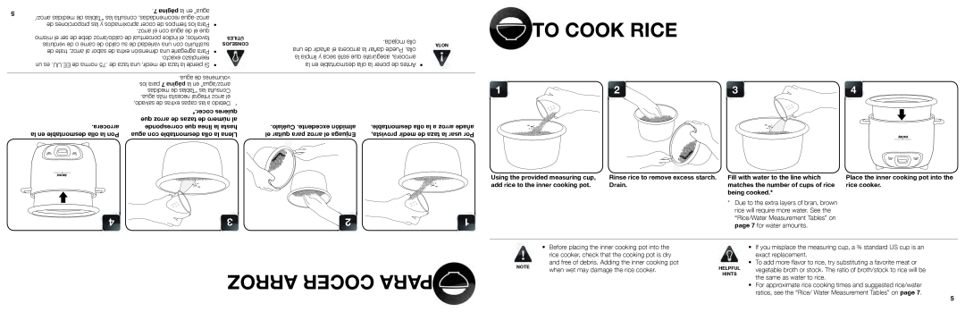 Aroma ARC-740-1NG manual To Cook Rice, Arroz Cocer Para 
