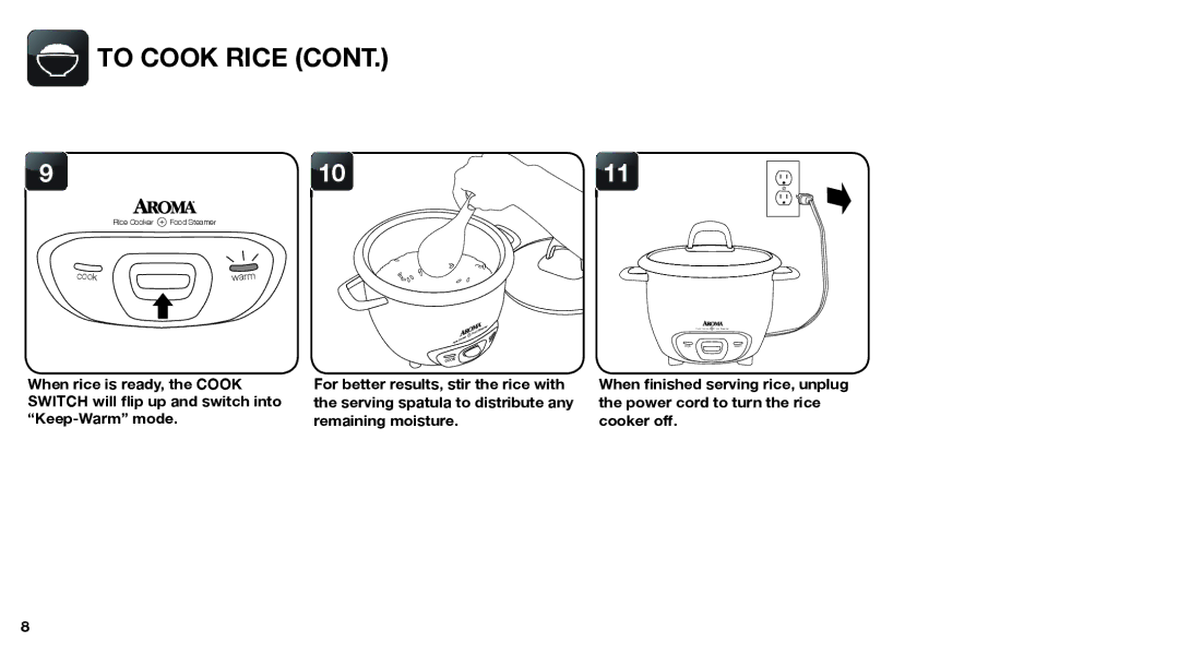 Aroma ARC-743-1NGB, ARC-743-1NGR instruction manual For better results, stir the rice with 