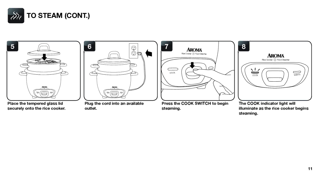 Aroma ARC-743-1NGB, ARC-743-1NGR instruction manual To Steam 