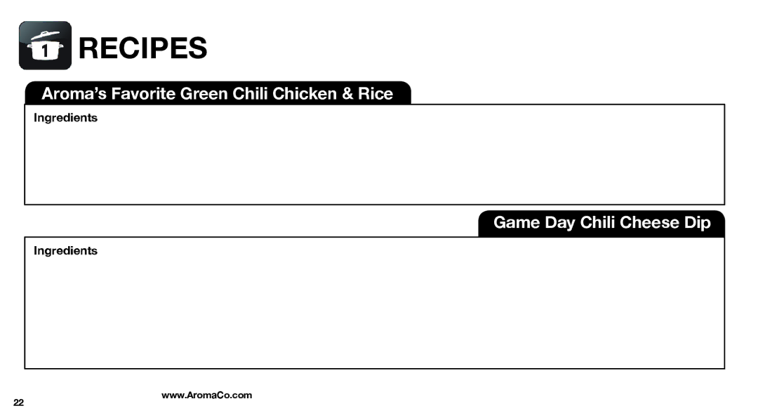 Aroma ARC-743-1NGB, ARC-743-1NGR instruction manual Recipes, Aroma’s Favorite Green Chili Chicken & Rice 