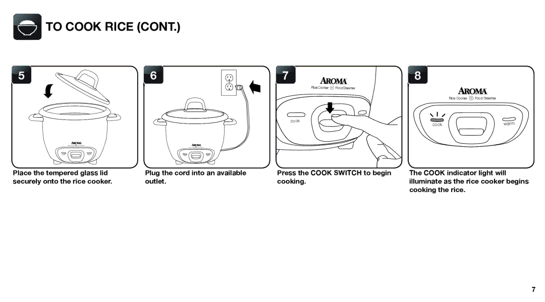 Aroma ARC-743-1NGB, ARC-743-1NGR instruction manual To Cook Rice 