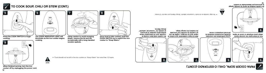 Aroma ARC-750SG instruction manual To Cook SOUP, Chili or Stew, Estofado O Chili SOPA, Cocer Para 