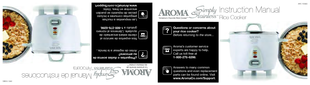 Aroma ARC-753SG instruction manual Instrucciones de Manual 