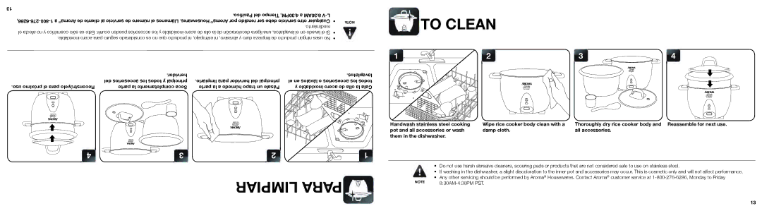 Aroma ARC-753SG instruction manual To Clean 