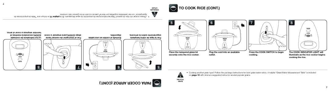 Aroma ARC-753SG instruction manual Arroz Cocer Para 