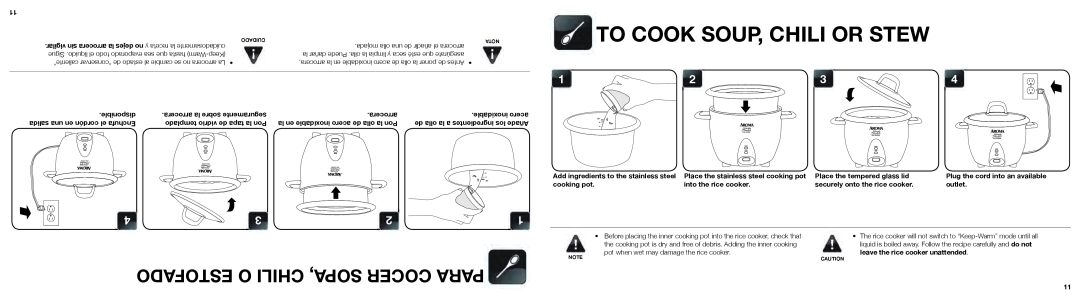 Aroma ARC-753SG instruction manual To Cook Soup, Chili Or Stew, Estofado O Chili Sopa, Cocer Para 