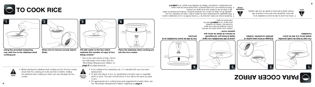 Aroma ARC-753SG instruction manual To Cook Rice, Arroz Cocer Para 