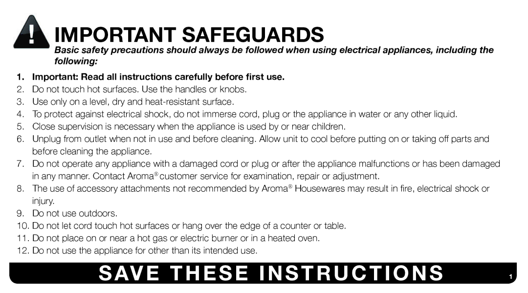 Aroma ARC-760-NGRP instruction manual Important Safeguards, Important Read all instructions carefully before first use 