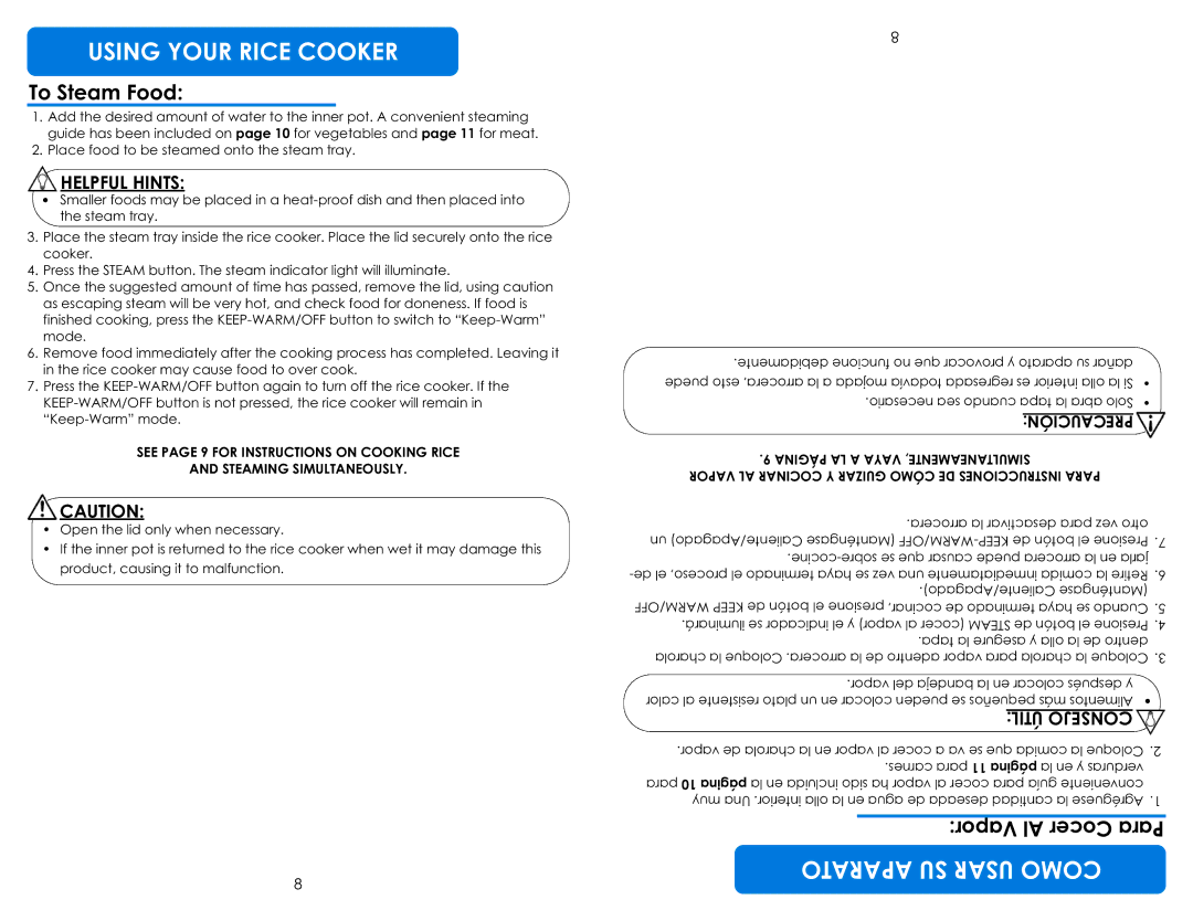 Aroma ARC-787D-ING instruction manual To Steam Food, Helpful Hints, Puedeesto, Pág nia 