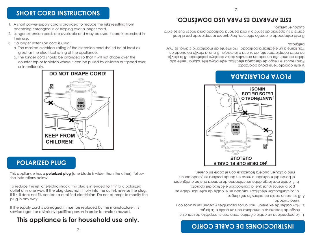 Aroma ARC-787D-ING instruction manual Short Cord Instructions, Polarized Plug, Ni Str 