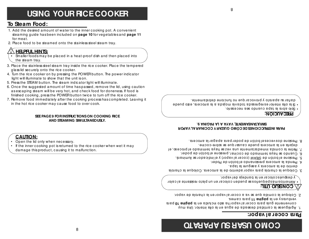 Aroma ARC-790SD-1NG instruction manual To Steam Food, Helpful Hints 
