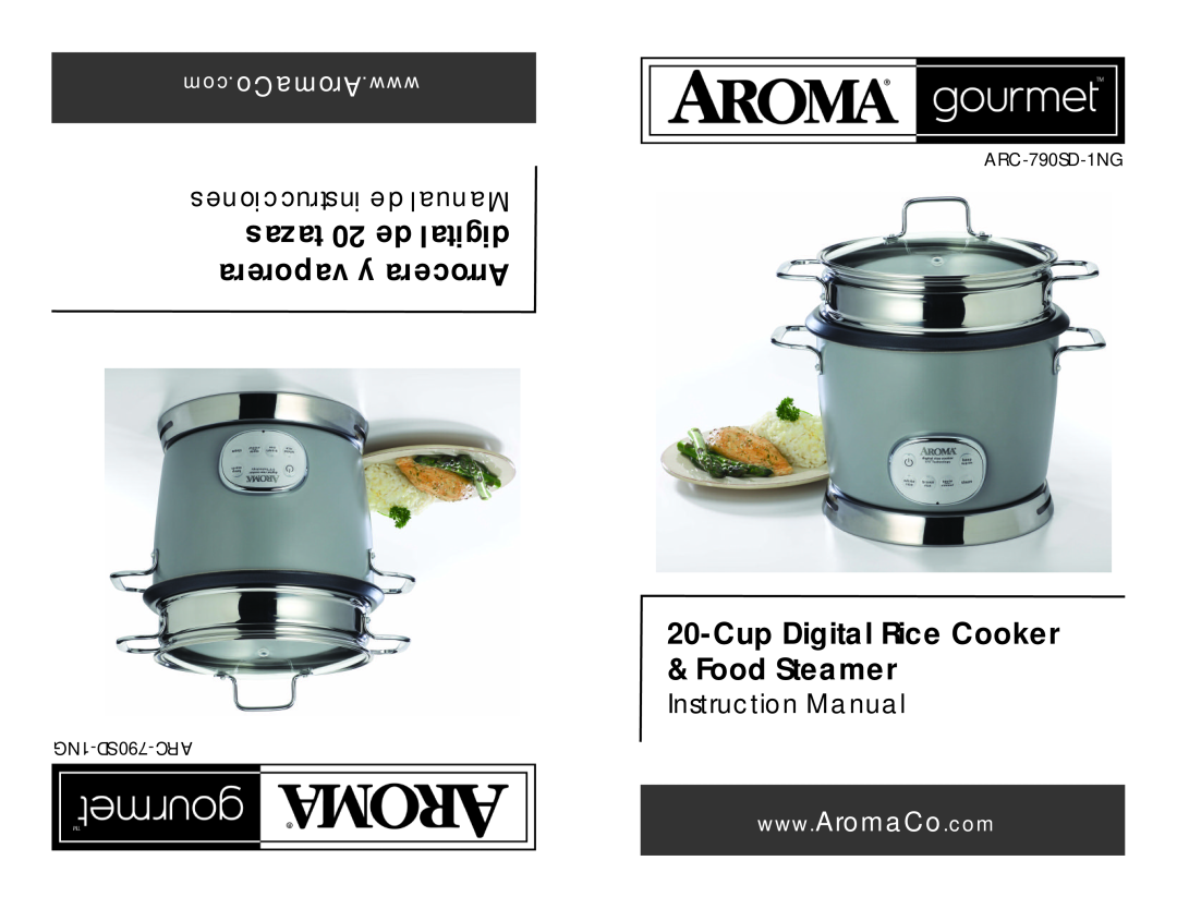 Aroma ARC-790SD-1NG instruction manual tazas 20 de digital, vaporera y Arrocera, CupDigital Rice Cooker & Food Steamer 