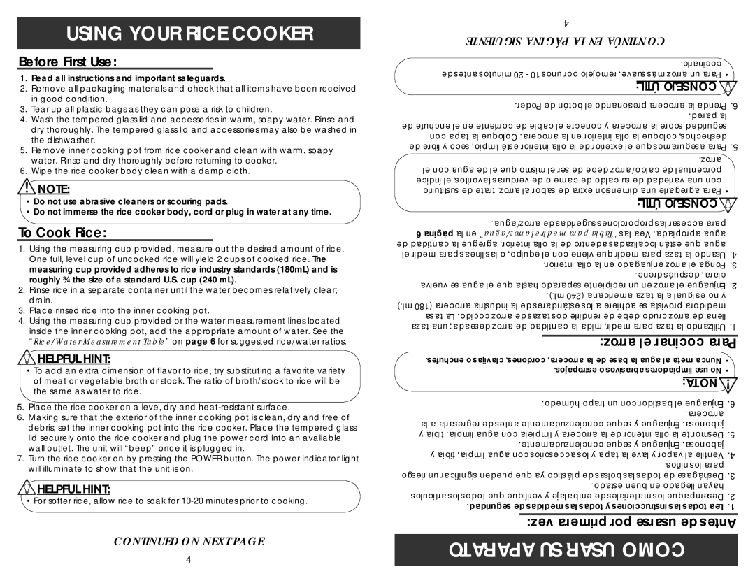 Aroma ARC-790SD-1NG Using Your Rice Cooker, Aparato Su Usar Como, Before First Use, To Cook Rice, arroz el cocinar Para 
