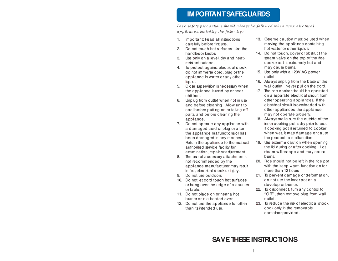 Aroma ARC-830CA instruction manual Important Safeguards 