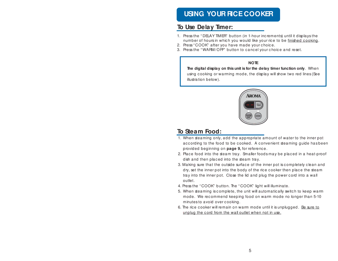 Aroma ARC-830TC instruction manual To Use Delay Timer 