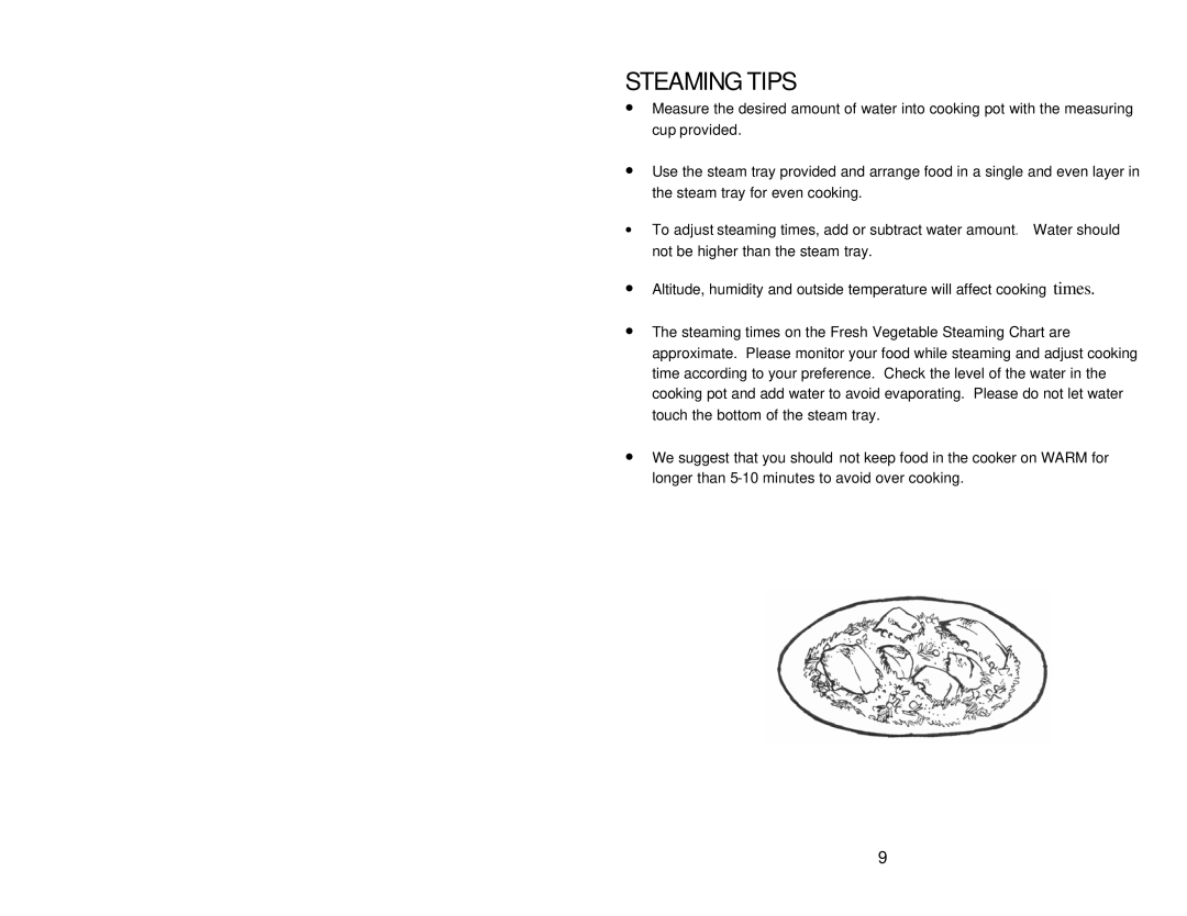 Aroma ARC-840 instruction manual Steaming Tips 