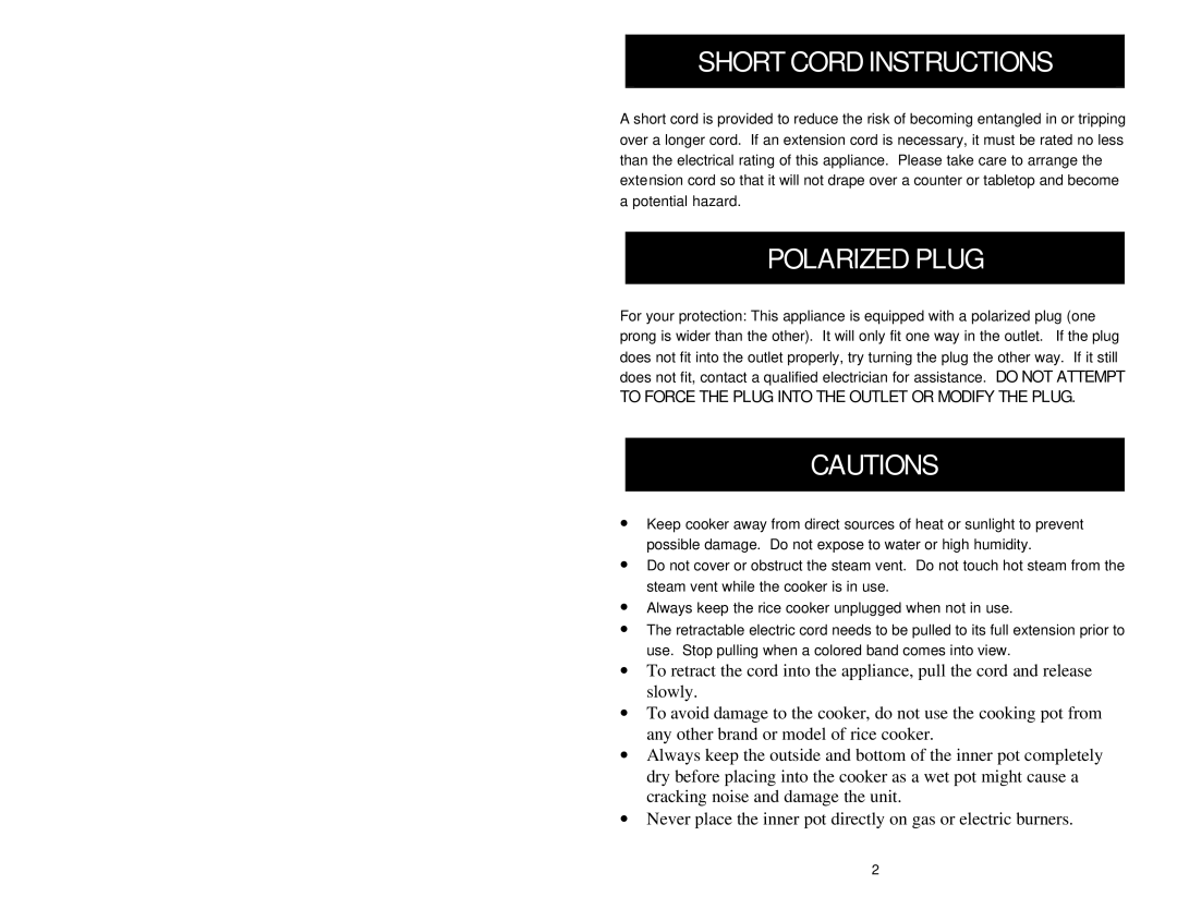 Aroma ARC-840 Short Cord Instructions, Polarized Plug, To Force the Plug Into the Outlet or Modify the Plug 