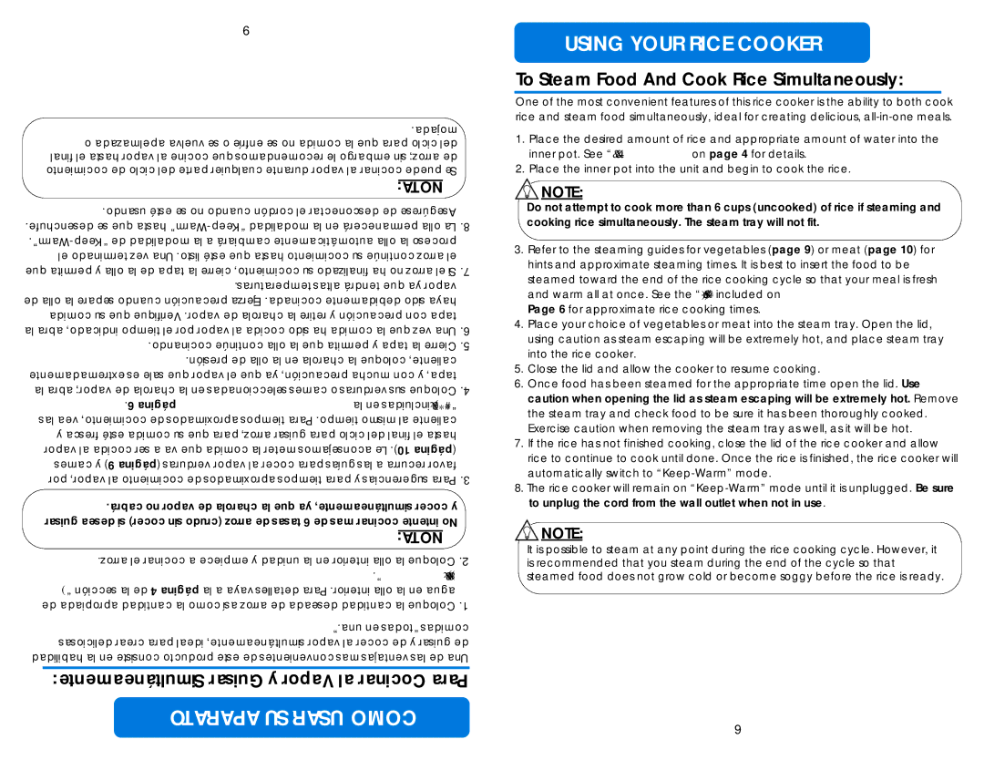 Aroma ARC-848SB Simultáneamente Guisar y Vapor al Cocinar Para, To Steam Food And Cook Rice Simultaneously, Página 