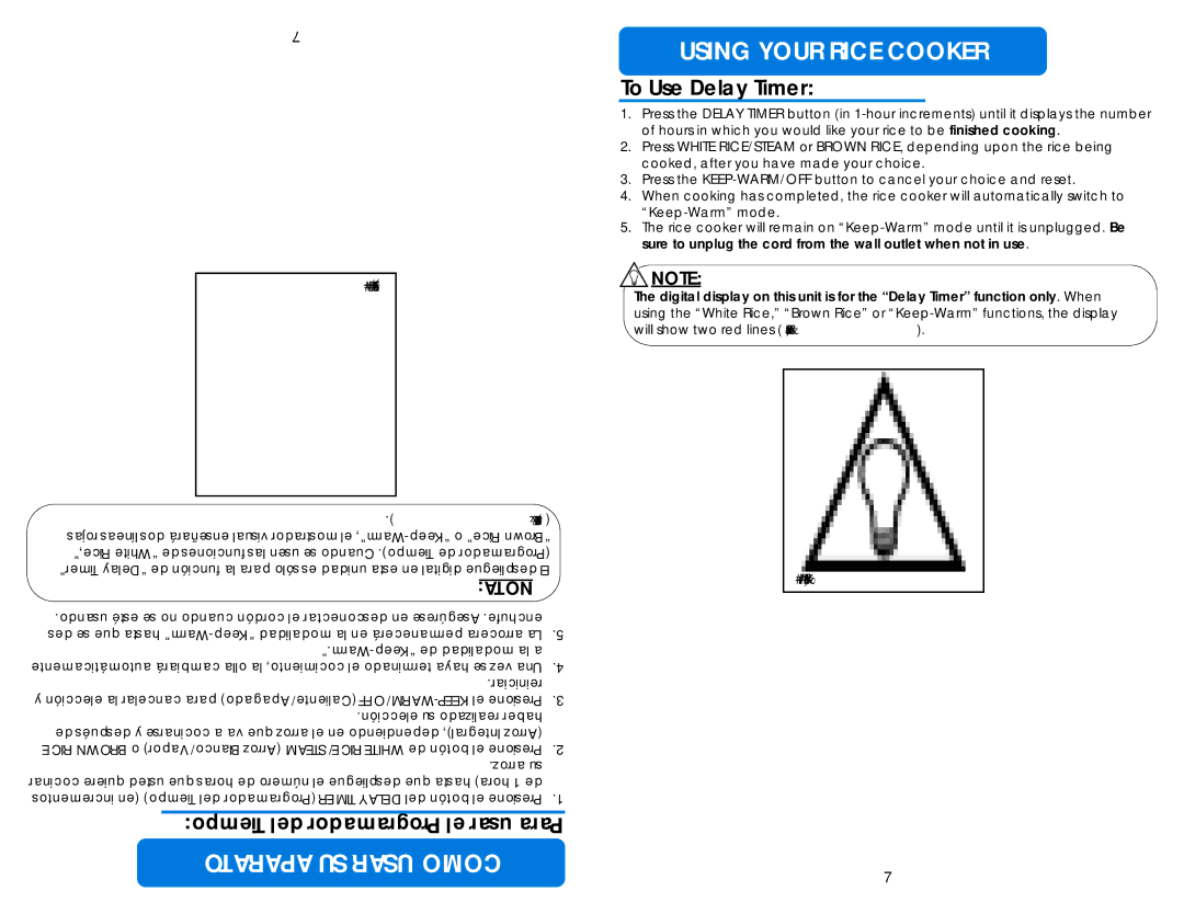 Aroma ARC-848SB instruction manual Aparato SU Usar Como, To Use Delay Timer, Nota 