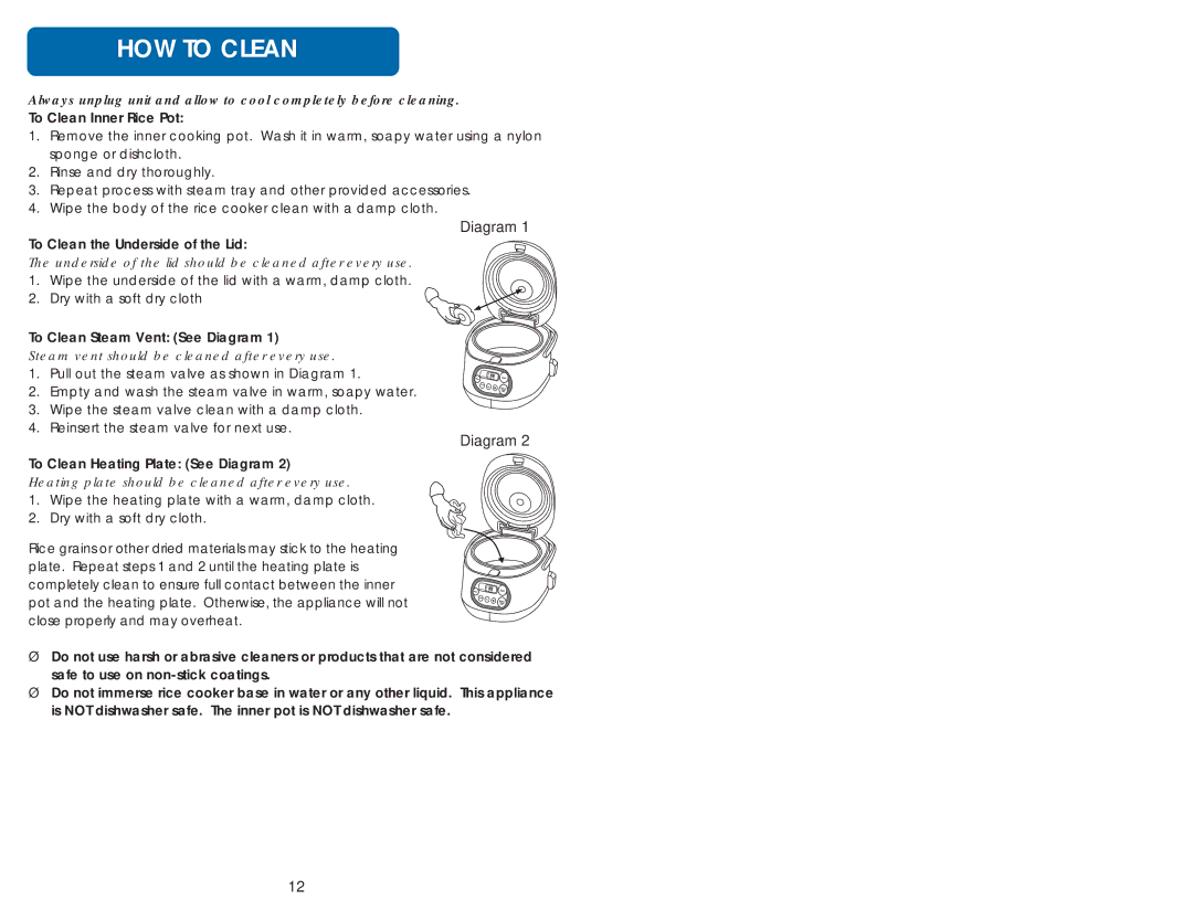 Aroma ARC-856 instruction manual HOW to Clean, To Clean the Underside of the Lid 