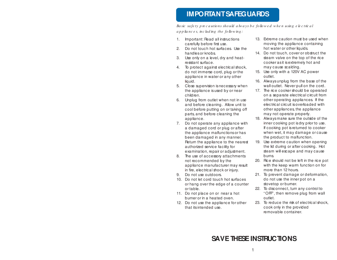 Aroma ARC-856 instruction manual Important Safeguards 