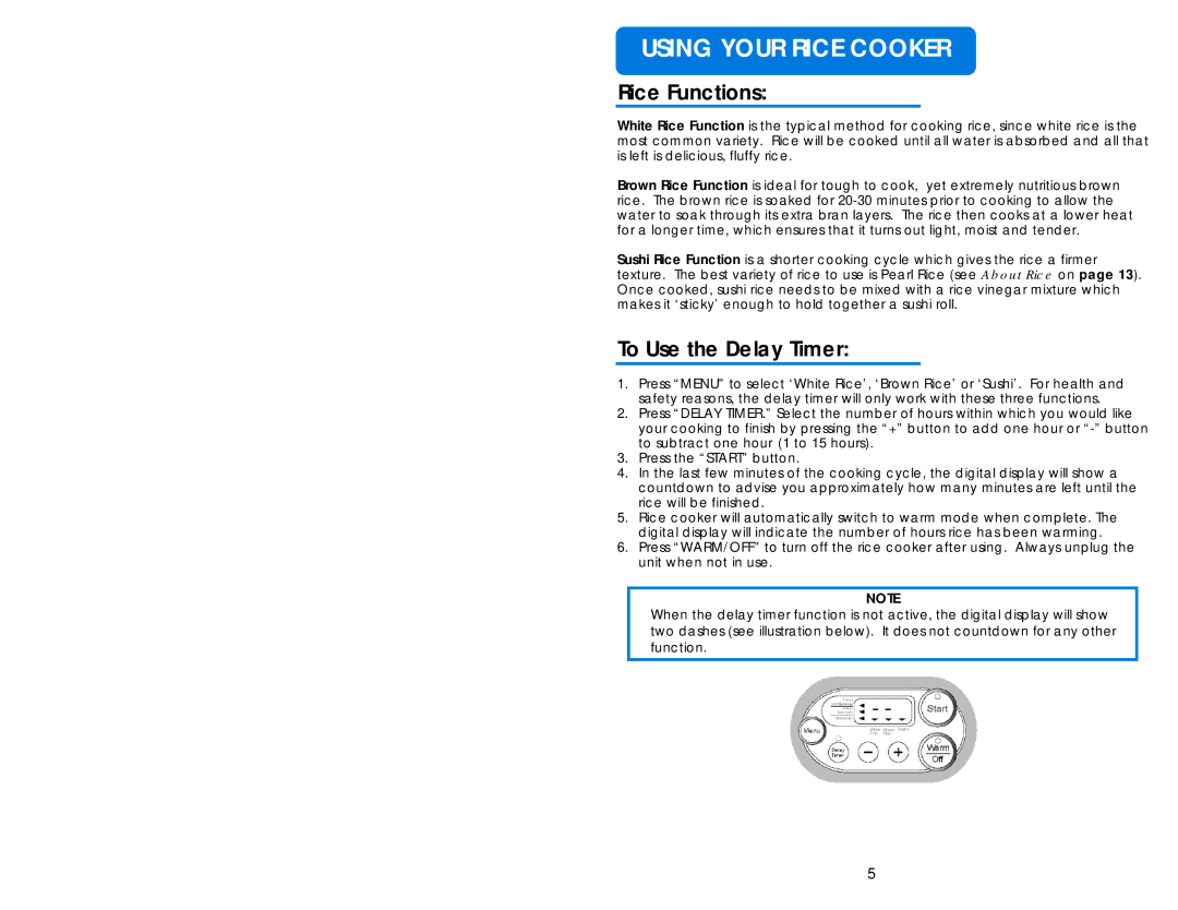 Aroma ARC-856 instruction manual Rice Functions, To Use the Delay Timer 