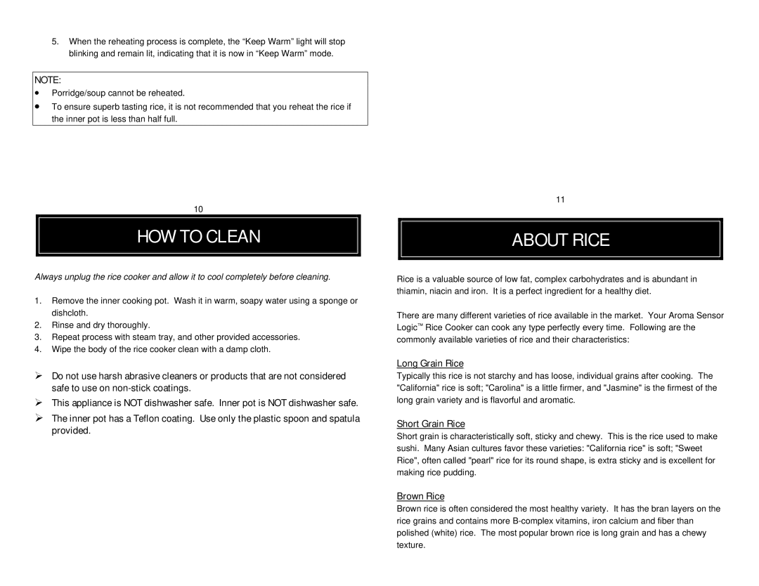 Aroma ARC-896 instruction manual HOW to Clean, About Rice, Long Grain Rice, Short Grain Rice, Brown Rice 