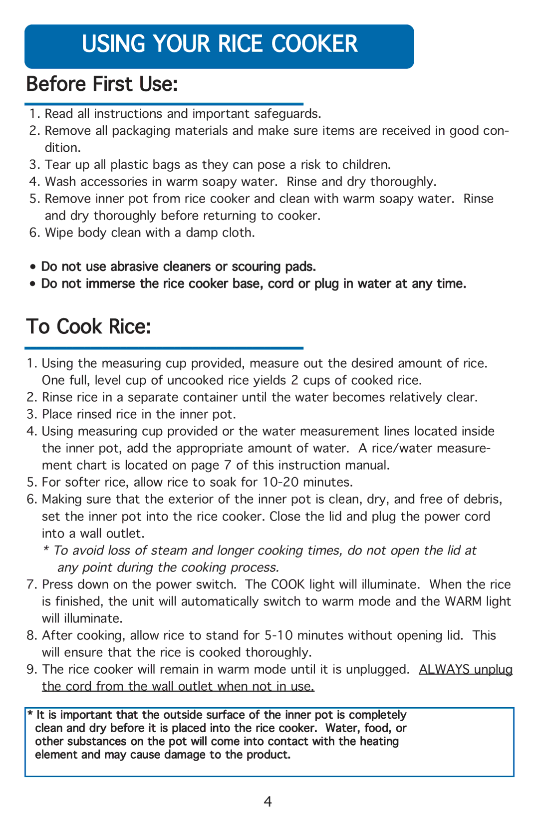 Aroma ARC-914B instruction manual Usingyyouryriceycooker, ReadYallYinstructionsYandYimportantYsafeguards 