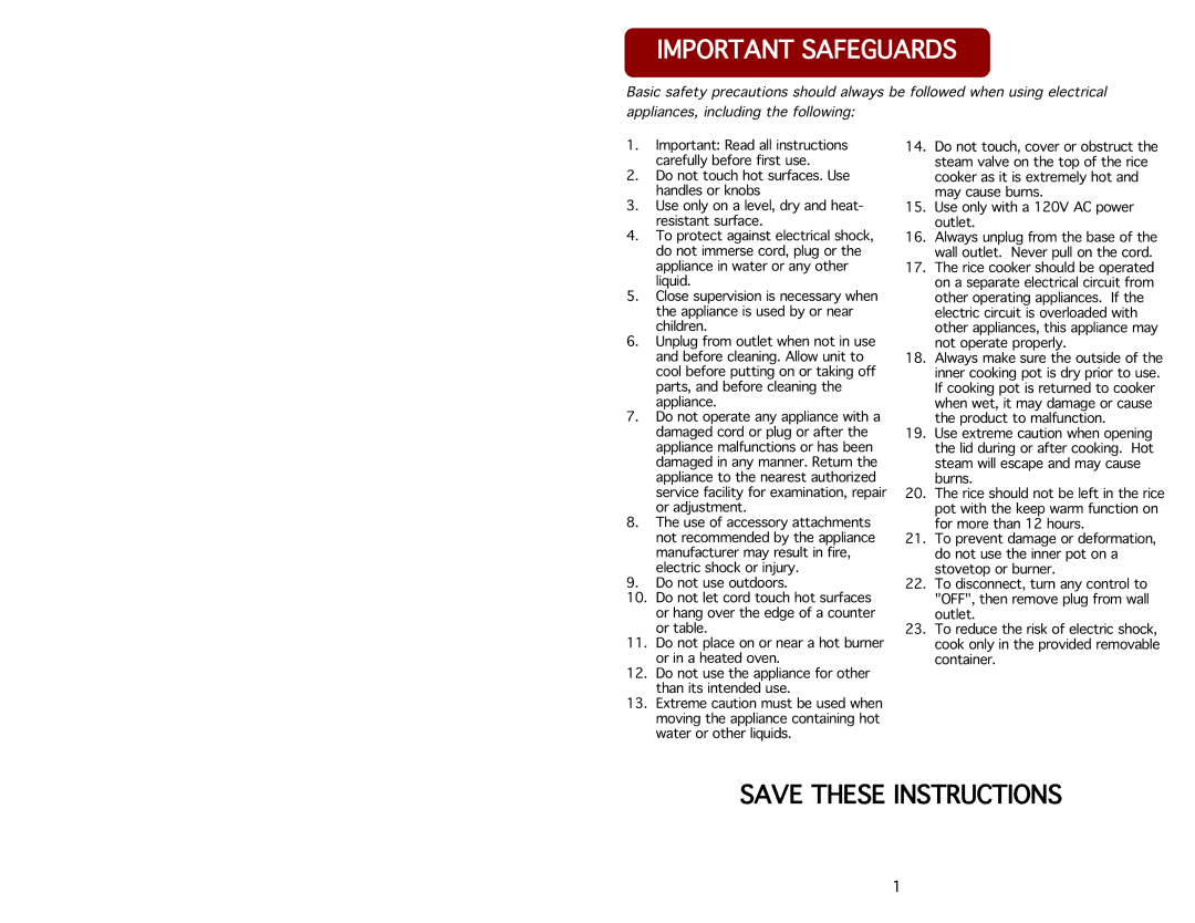 Aroma ARC-914SB instruction manual Importantsafeguards 