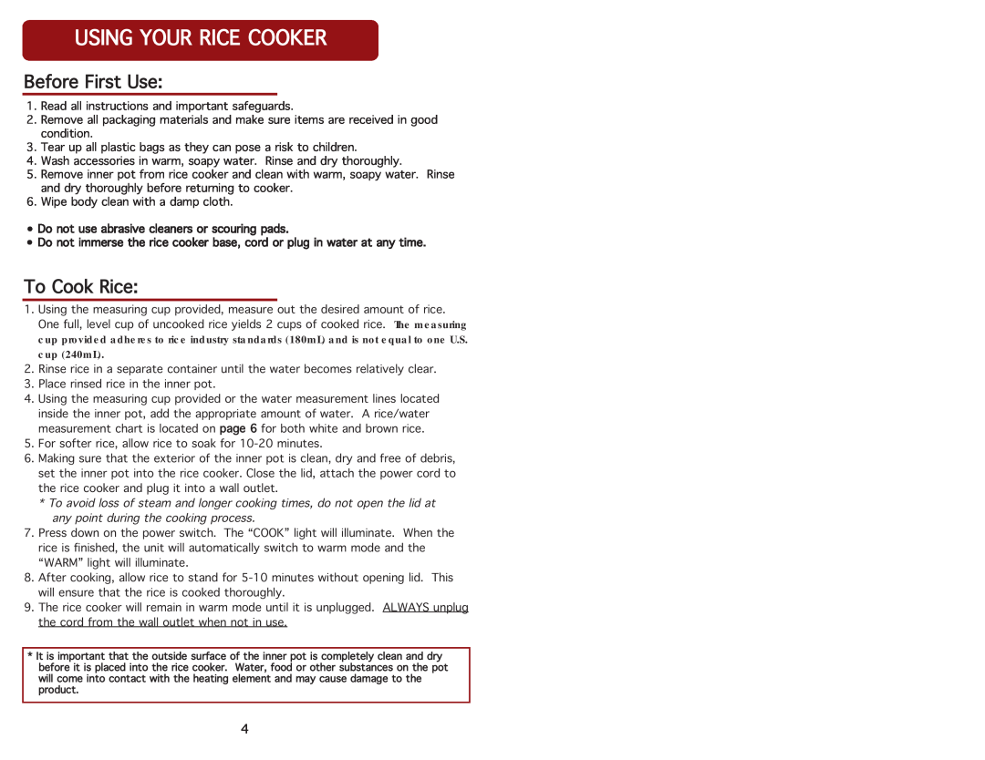Aroma ARC-914SBB instruction manual Usingyourricecooker, BeforeFirstUse, ToCookRice, anypointduringthecookingprocess 