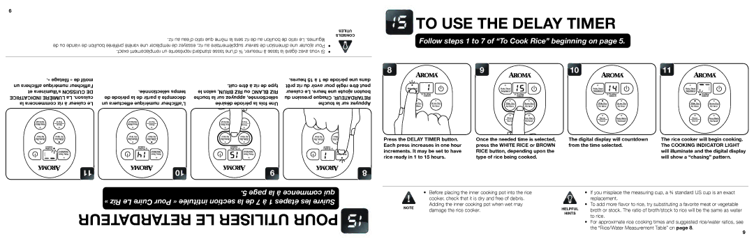 Aroma ARC-914SBDC instruction manual To USE the Delay Timer 