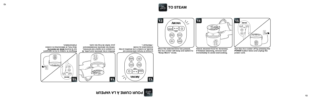 Aroma ARC-914SBDC Vapeur LA À Cuire Pour, ’alimentation Cuire les trop de éviter pour, Once the selected time has passed 