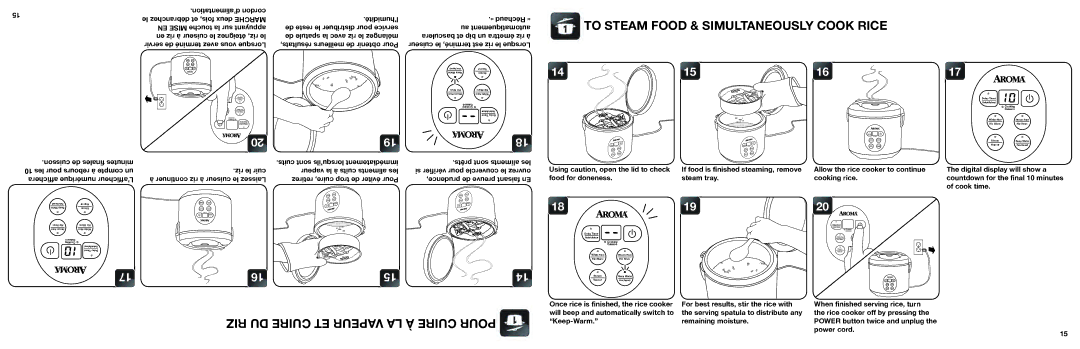 Aroma ARC-914SBDC To Steam Food & Simultaneously Cook Rice, RIZ DU Cuire ET Vapeur LA À Cuire Pour, Steam tray, Cook time 