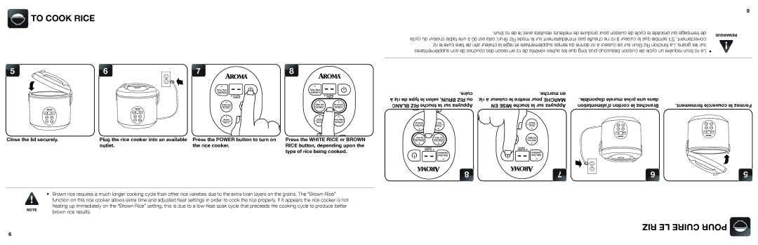 Aroma ARC-914SBDC instruction manual To Cook Rice, RIZ LE Cuire Pour 