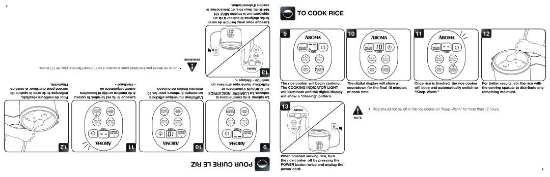 Aroma ARC-914SBDC instruction manual Digital display will show a, Cook time Keep-Warm Remaining moisture 